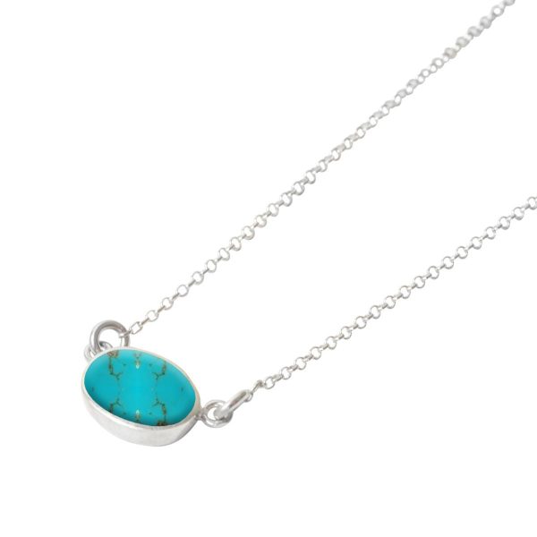 Silver Turquoise Oval Single Stone Choker