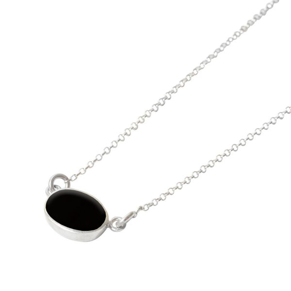 Silver Whitby Jet Oval Single Stone Choker