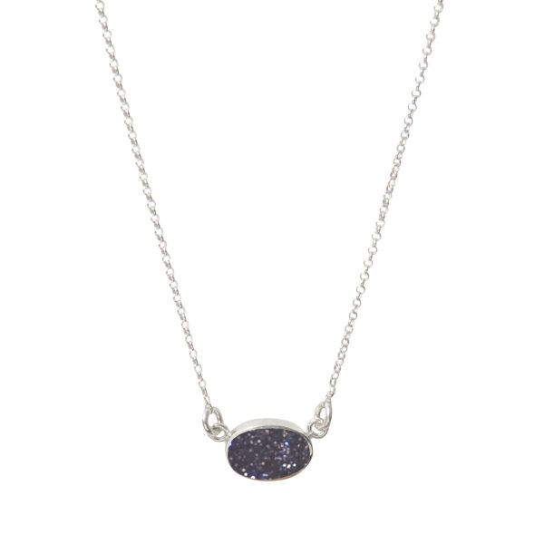 White Gold Blue Goldstone Single Stone Choker