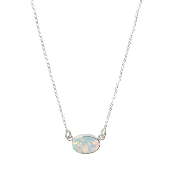 White Gold Opalite Sun Ice Single Stone Choker