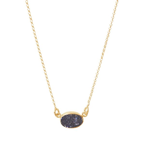 Yellow Gold Blue Goldstone Single Stone Choker