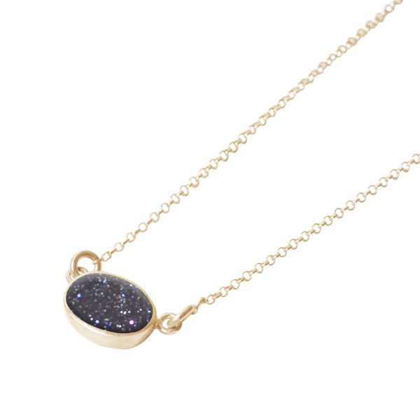 Yellow Gold Blue Goldstone Oval Single Stone Choker