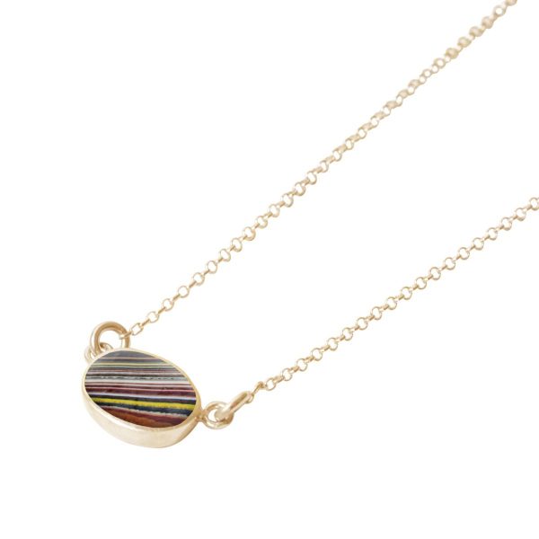 Yellow Gold Fordite Oval Single Stone Choker