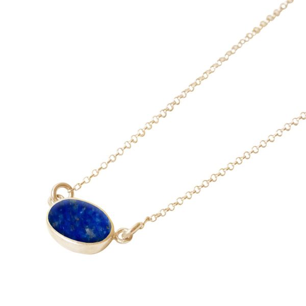 Yellow Gold Lapis Oval Single Stone Choker