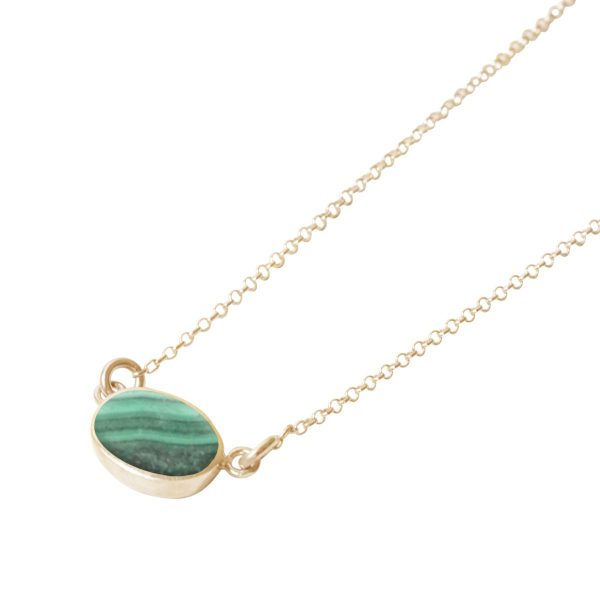 Yellow Gold Malachite Oval Single Stone Choker