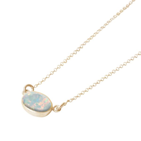 Yellow Gold Opalite Sun Ice Oval Single Stone Choker