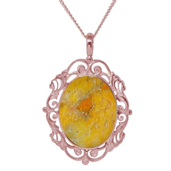 Rose Gold Bumblebee Jasper Ornate Oval Pendant