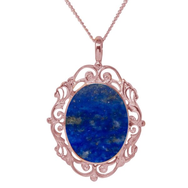 Rose Gold Lapis Ornate Oval Pendant