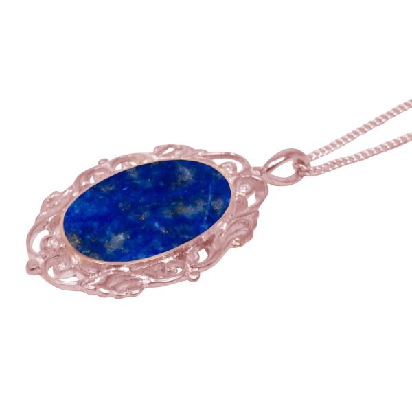 Rose Gold Lapis Oval Ornate Pendant