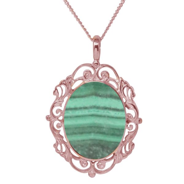 Rose Gold Malachite Ornate Oval Pendant