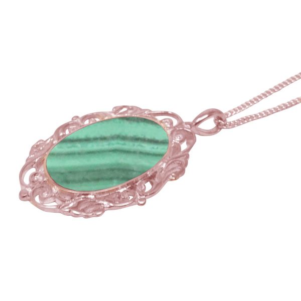 Rose Gold Malachite Oval Ornate Pendant