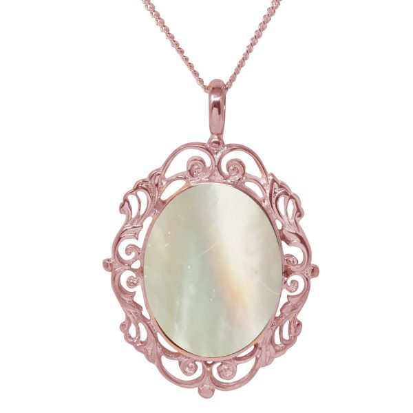 Rose Gold Mother of Pearl Ornate Oval Pendant