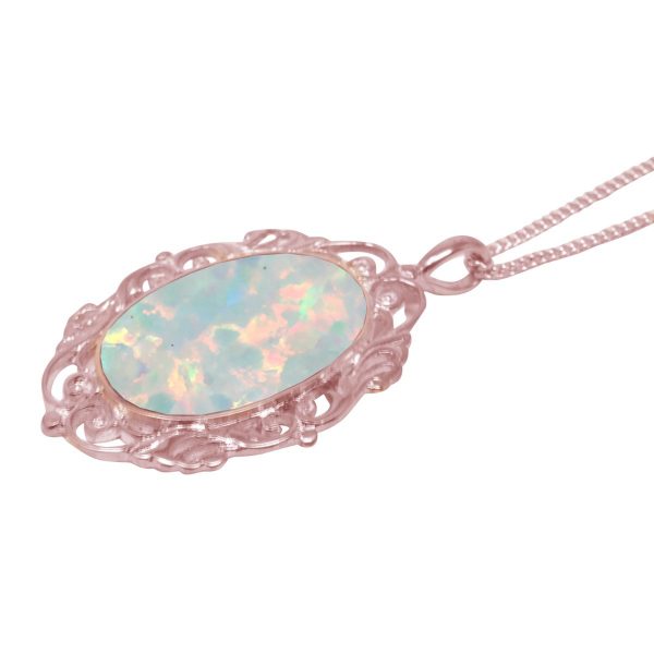 Rose Gold Opalite Sun Ice Oval Ornate Pendant