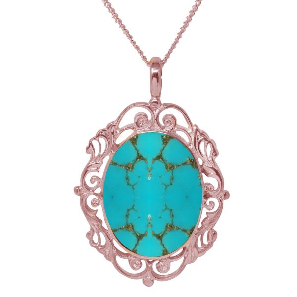 Rose Gold Turquoise Ornate Oval Pendant