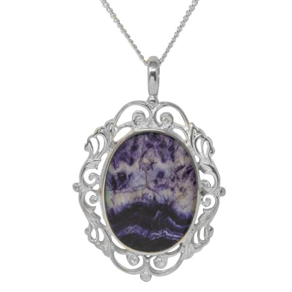 Silver Blue John Ornate Oval Pendant