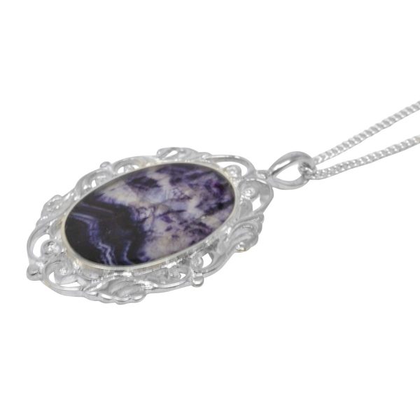 Silver Blue John Oval Ornate Pendant