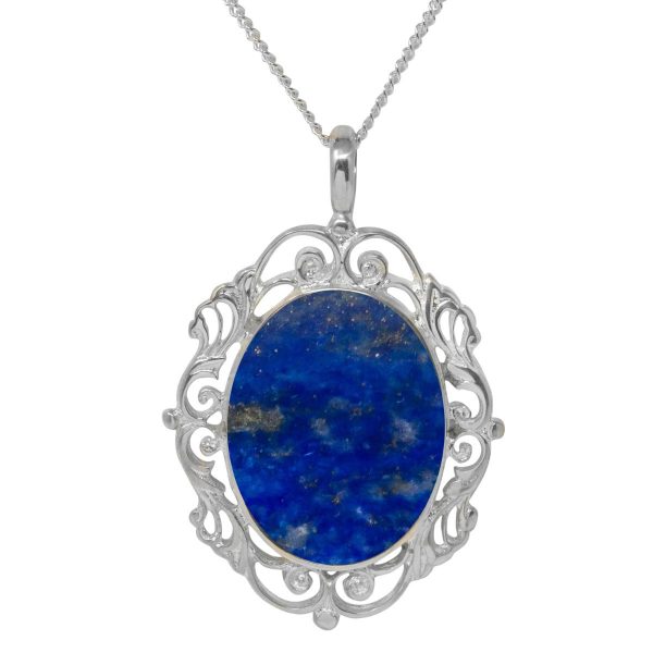 Silver Lapis Ornate Oval Pendant