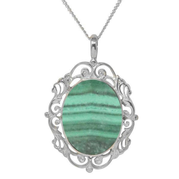 Silver Malachite Ornate Oval Pendant