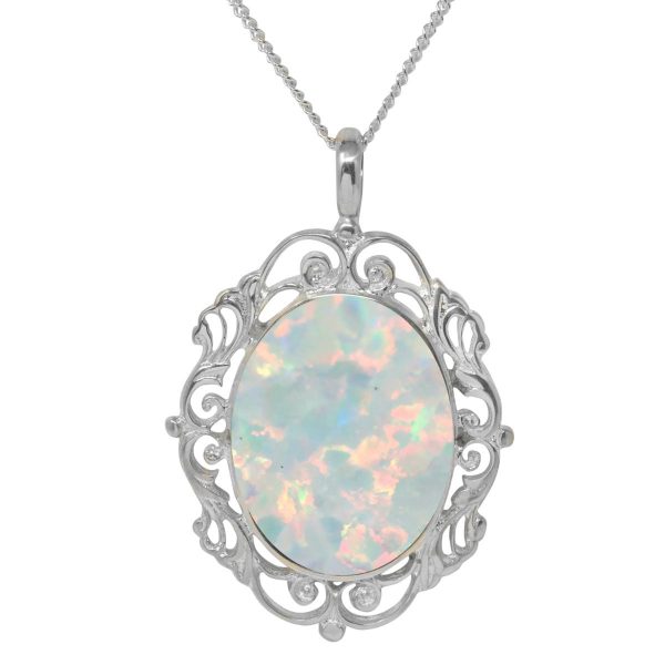 Silver Opalite Ornate Oval Pendant