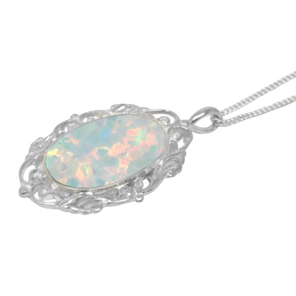 Silver Opalite Sun Ice Oval Ornate Pendant