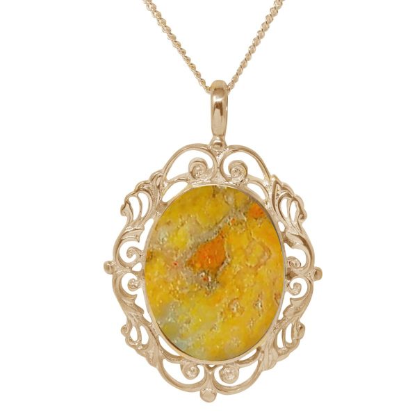 Yellow Gold Bumblebee Jasper Ornate Oval Pendant