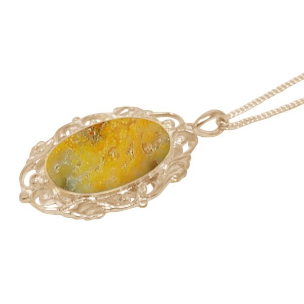 Yellow Gold Bumblebee Jasper Oval Ornate Pendant