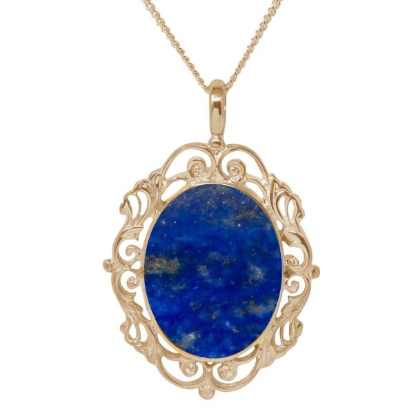 Yellow Gold Lapis Ornate Oval Pendant