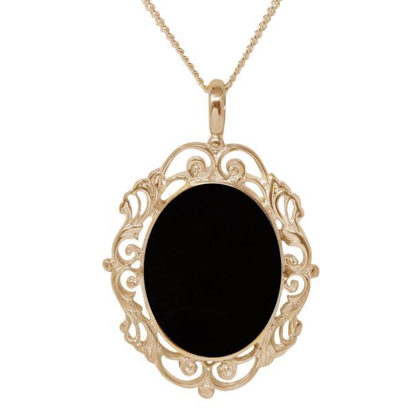Yellow Gold Whitby Jet Ornate Oval Pendant
