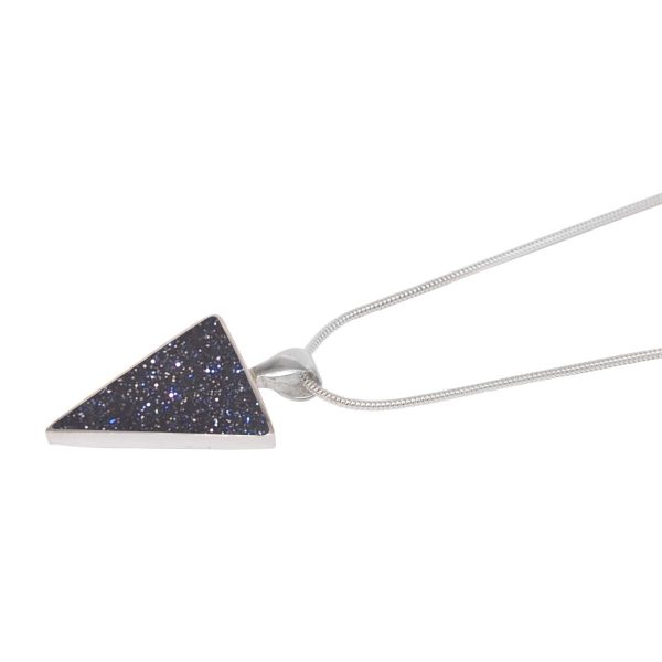 Silver Blue Goldstone Triangular Pendant