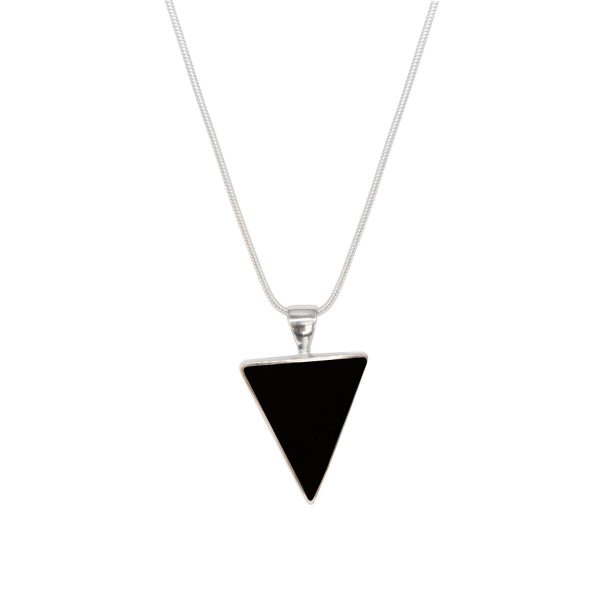 Silver Whitby Jet Triangular Pendant