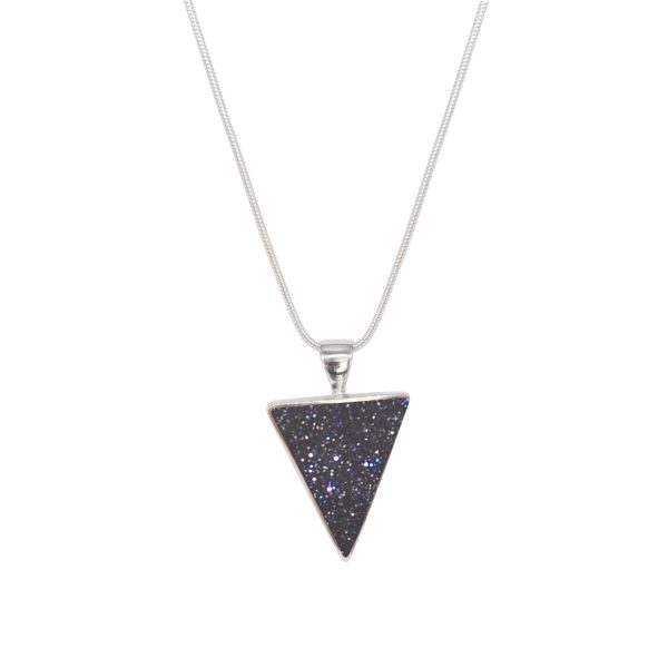 White Gold Blue Goldstone Triangular Pendant