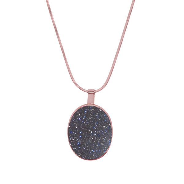 Rose Gold Blue Goldstone Large Oval Pendant