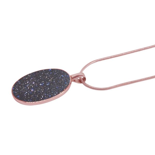 Rose Gold Blue Goldstone Oval Pendant