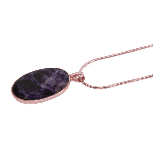 Rose Gold Blue John Oval Pendant