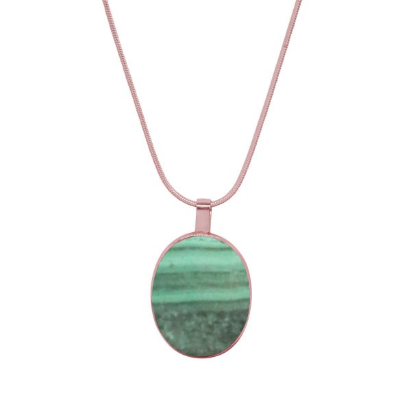 Rose Gold Malachite Large Oval Pendant