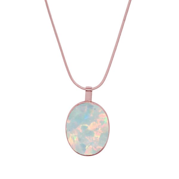 Rose Gold Opalite Sun Ice Large Oval Pendant