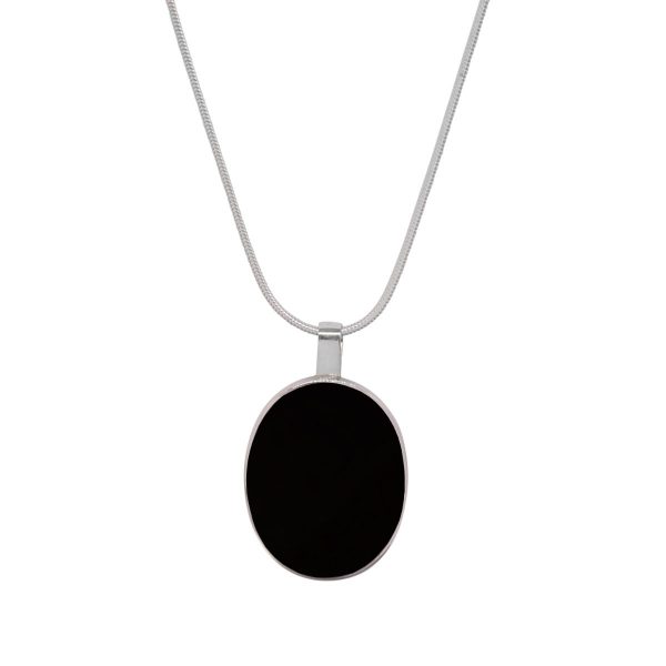 Silver Whitby Jet Large Oval Pendant