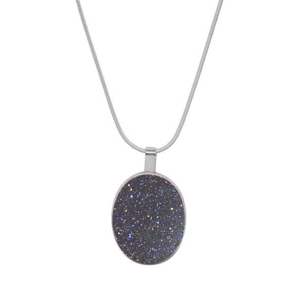 White Gold Blue Goldstone Oval Pendant