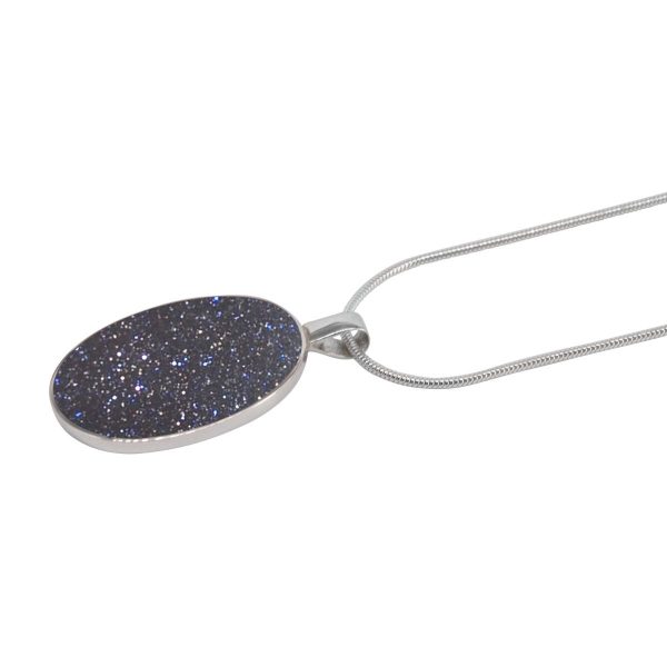 White Gold Blue Goldstone Oval Pendant