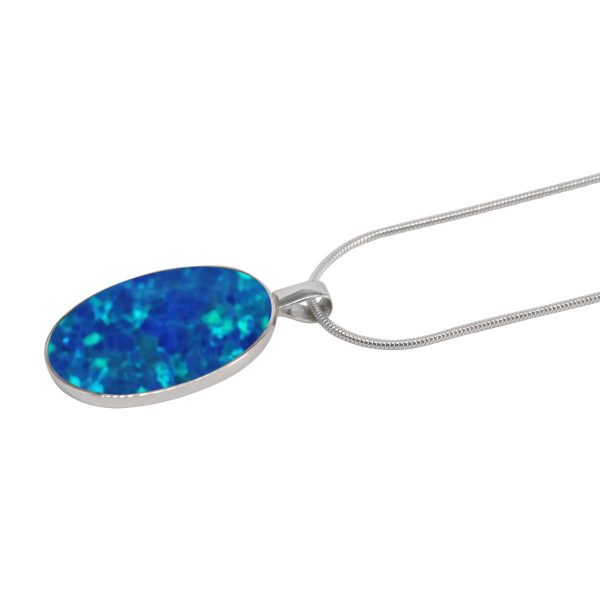 White Gold Opalite Cobalt Blue Oval Pendant