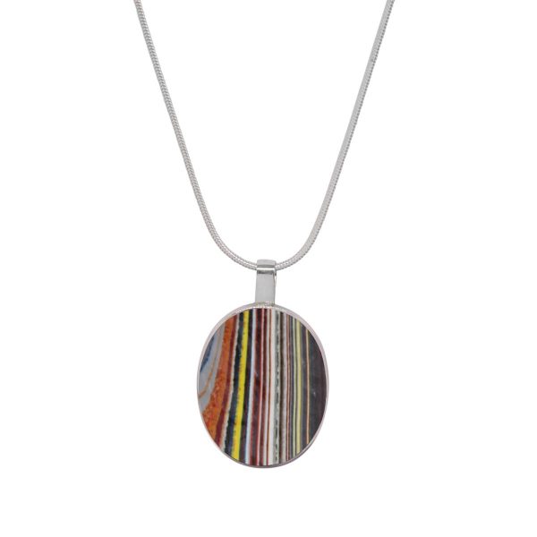 White Gold Fordite Oval Pendant