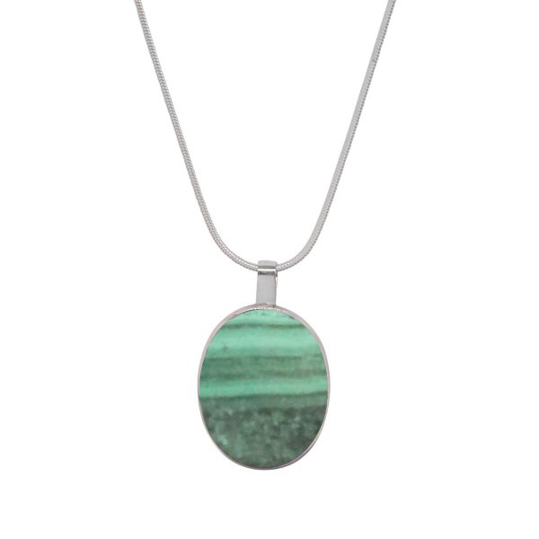 White Gold Malachite Oval Pendant