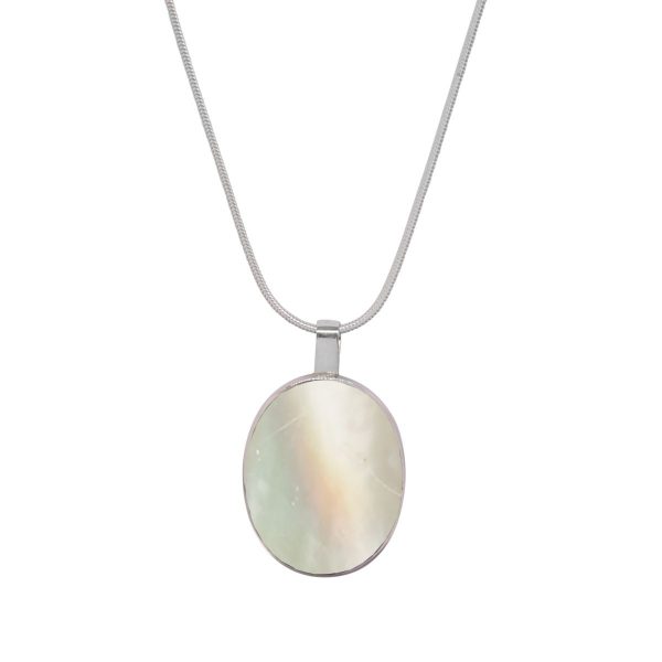 White Gold Mother of Pearl Oval Pendant