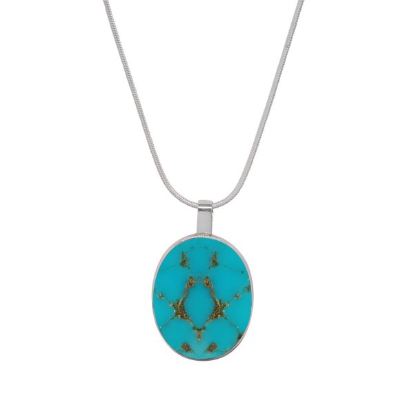 White Gold Turquoise Oval Pendant