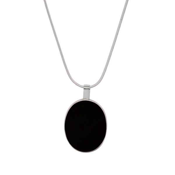 White Gold Whitby Jet Oval Pendant