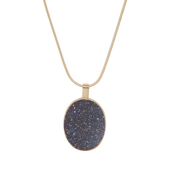 Yellow Gold Blue Goldstone Large Oval Pendant