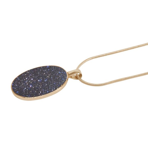 Yellow Gold Blue Goldstone Oval Pendant