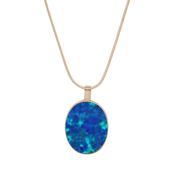 Yellow Gold Opalite Cobalt Blue Large Oval Pendant