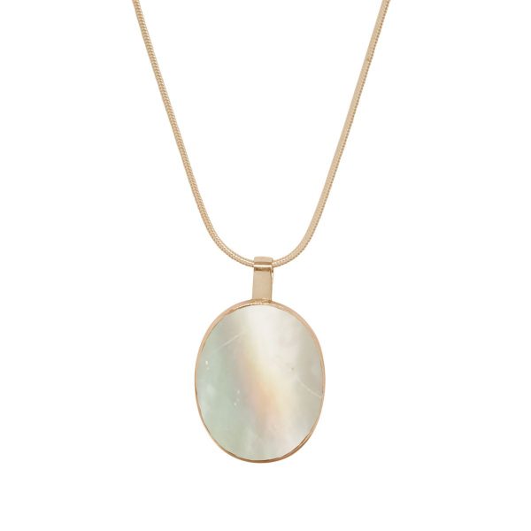 Yellow Gold Mother of Pearl Large Oval Pendant