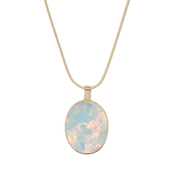 Yellow Gold Opalite Sun Ice Large Oval Pendant